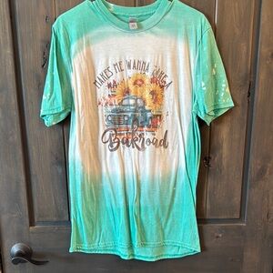 Teal Graphic Tee with Vintage Truck Design